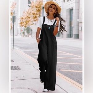 NWT!! YESNO Women's Black Corduroy Overalls Wide Leg Jumpsuits  - Medium